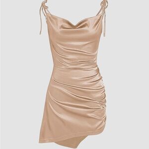 Cider Solid Cowl Neck Mini Dress